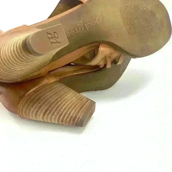 Paul Green christy leather Sandal Heeled ankle strappy Woven Tan Size US 9 EUC - Picture 4 of 9